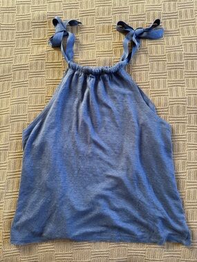 100% Linen J. Crew Blue Tie-Shoulder Halter Tank Top